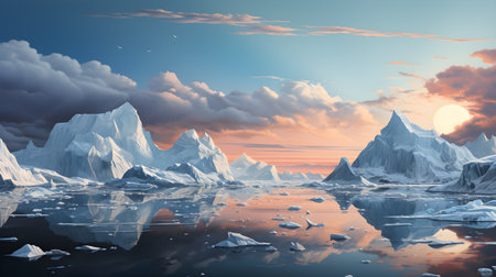 Frozen iceberg Melting polar ice concept rising global temperatureの素材