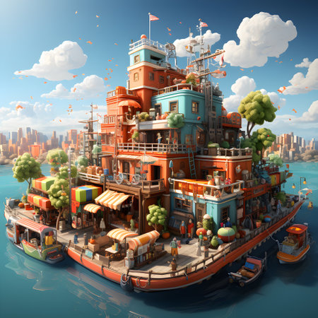 cargo container ship loading and unloading world wild business Logistics and transportation, AI Generated, Generative AIの素材