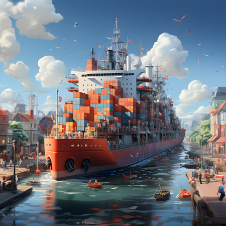 cargo container ship loading and unloading world wild business Logistics and transportation, AI Generated, Generative AIの素材