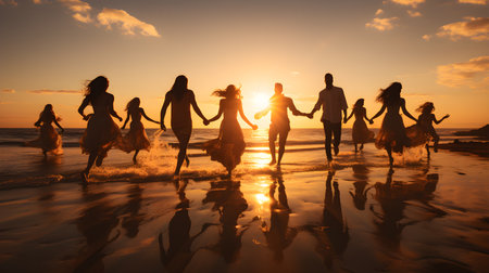 family have fun on beach, Happy family travel and vacations concept. AI Generated, Generative AIの素材