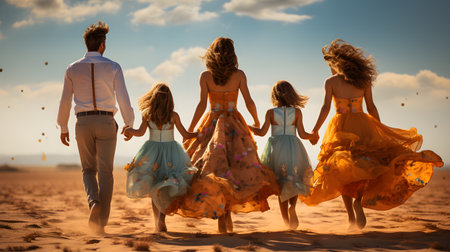 family have fun on beach, Happy family travel and vacations concept. AI Generated, Generative AIの素材