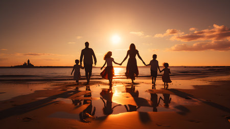 family have fun on beach, Happy family travel and vacations concept. AI Generated, Generative AIの素材