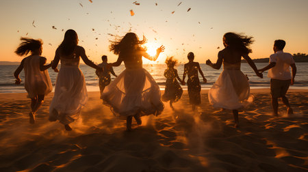 family have fun on beach, Happy family travel and vacations concept. AI Generated, Generative AIの素材