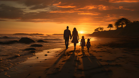 family have fun on beach, Happy family travel and vacations concept. AI Generated, Generative AIの素材