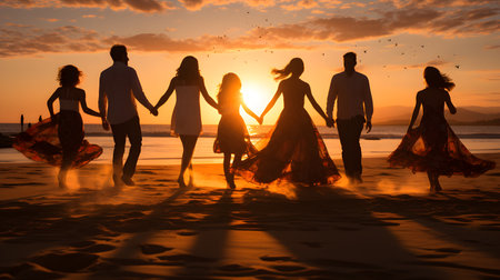 family have fun on beach, Happy family travel and vacations concept. AI Generated, Generative AIの素材