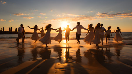family have fun on beach, Happy family travel and vacations concept. AI Generated, Generative AIの素材
