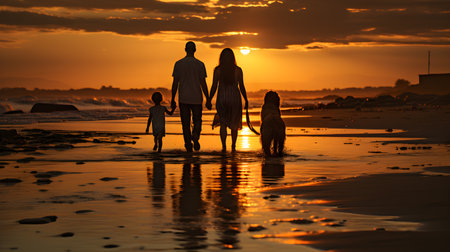 family have fun on beach, Happy family travel and vacations concept. AI Generated, Generative AIの素材