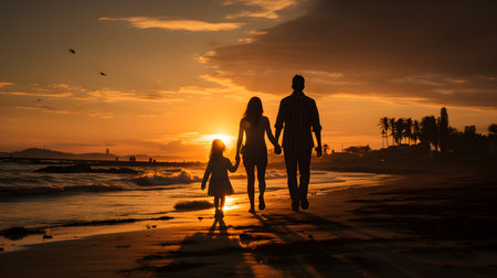 family have fun on beach, Happy family travel and vacations concept. AI Generated, Generative AIの素材