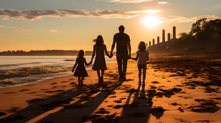 family have fun on beach, Happy family travel and vacations concept. AI Generated, Generative AIの素材