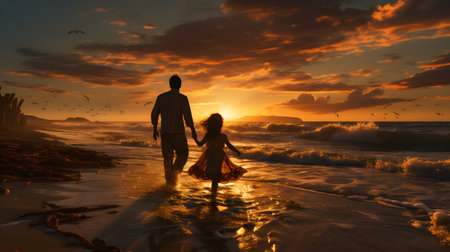 family have fun on beach, Happy family travel and vacations concept. AI Generated, Generative AIの素材