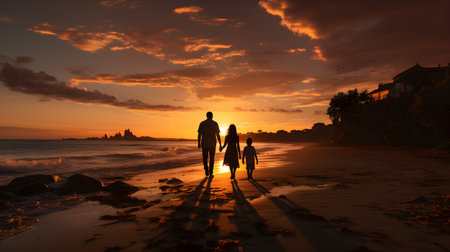 family have fun on beach, Happy family travel and vacations concept. AI Generated, Generative AIの素材