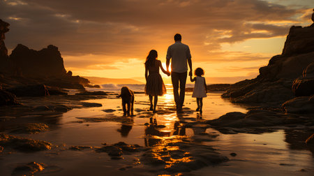family have fun on beach, Happy family travel and vacations concept. AI Generated, Generative AIの素材