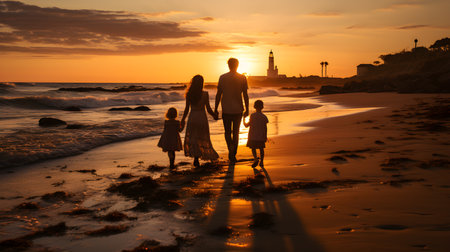 family have fun on beach, Happy family travel and vacations concept. AI Generated, Generative AIの素材