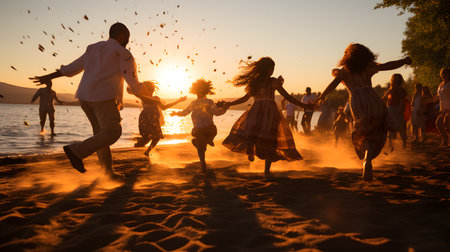 family have fun on beach, Happy family travel and vacations concept. AI Generated, Generative AIの素材