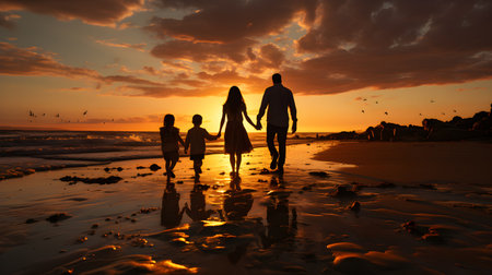 family have fun on beach, Happy family travel and vacations concept. AI Generated, Generative AIの素材