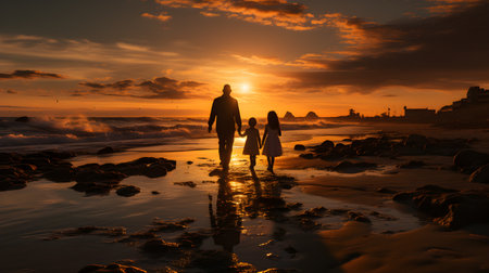 family have fun on beach, Happy family travel and vacations concept. AI Generated, Generative AIの素材