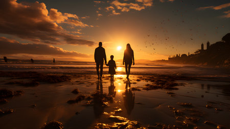 family have fun on beach, Happy family travel and vacations concept. AI Generated, Generative AIの素材