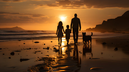 family have fun on beach, Happy family travel and vacations concept. AI Generated, Generative AIの素材