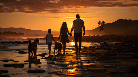 family have fun on beach, Happy family travel and vacations concept. AI Generated, Generative AIの素材