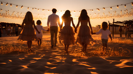 family have fun on beach, Happy family travel and vacations concept. AI Generated, Generative AIの素材