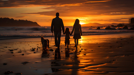 family have fun on beach, Happy family travel and vacations concept. AI Generated, Generative AIの素材