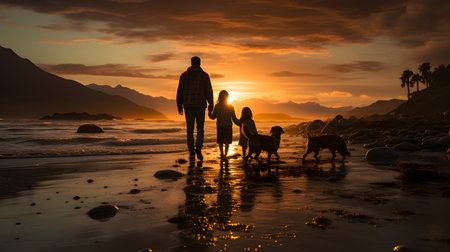 family have fun on beach, Happy family travel and vacations concept. AI Generated, Generative AIの素材