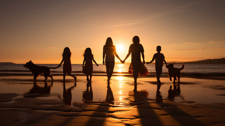 family have fun on beach, Happy family travel and vacations concept. AI Generated, Generative AIの素材