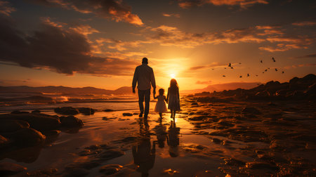 family have fun on beach, Happy family travel and vacations concept. AI Generated, Generative AIの素材