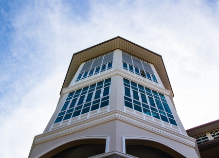 modern glass business skyscrapers at nightのeditorial素材