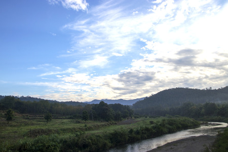 mountain in morning time. Beautiful natural landscape.blue sky and mountain.の写真素材
