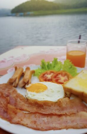 Make breakfast for eating on holiday.の写真素材