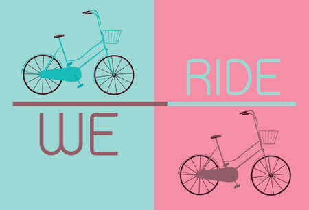 vintage bike on green and pink backgroundのイラスト素材