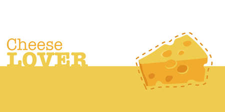Cheese Lover concept for business. Advertisement about cheese. Yellow wording areâCheese lover â on White background and Slice of cheese .のイラスト素材
