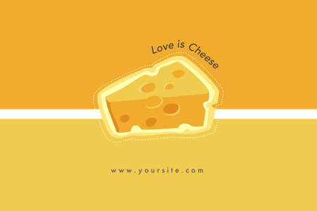 Cheese Lover concept for business. Advertisement about cheese. âLove is cheese â text on yellow background and Slice of cheese .のイラスト素材