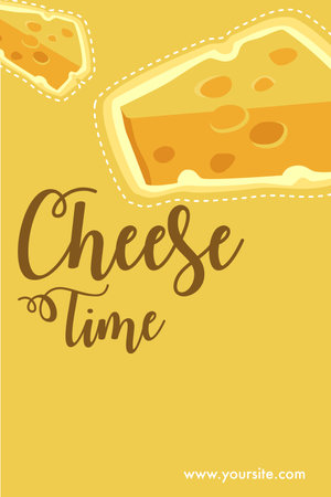 Cheese Lover concept for business. Advertisement about cheese. âCheese Timeâ text  and slice of cheese on yellow background.のイラスト素材