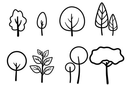 Doodle of tree set.Tree Set Isolated Vector Illustration. Hand Drawn Tree Set.のイラスト素材
