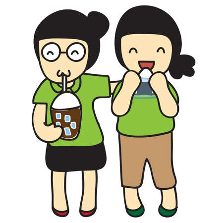 I am very thirsty but my friend is very hungryのイラスト素材