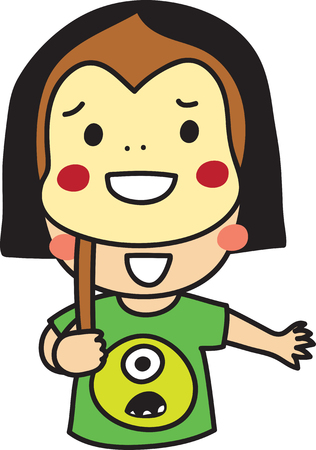 little girl and her monkey maskのイラスト素材