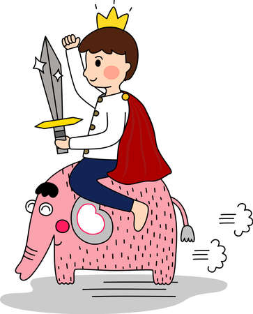 Cartoon of the prince rides on elephant back in the war. Simple cute hand draw line vector and minimal icons flat style character illustration.&#xD;&#xA;のイラスト素材
