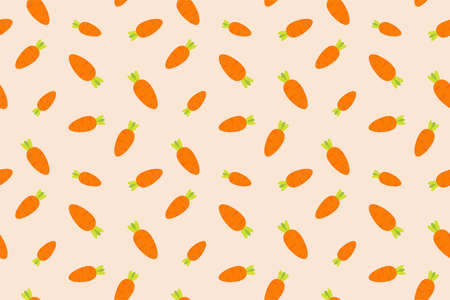 Carrot seamless pattern background. Wallpaper of fat cute orange carrots. Colorful vegetable backdrop. Flat vector graphic design illustration.のイラスト素材