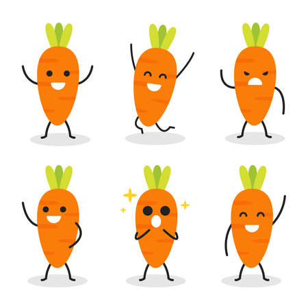 collection of cute carrot character in various pose isolated on white background. flat vector graphic design illustration.のイラスト素材