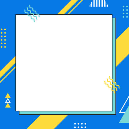 Colorful blue memphis style in square size. Abstract creative background. Template for advertising or banner with copy space for text. Modern graphic design illustration.のイラスト素材