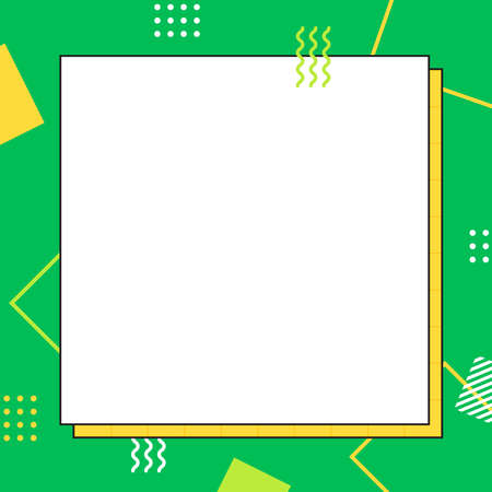 Colorful green memphis style in square size. Abstract creative background. Template for advertising...