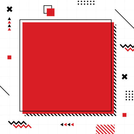 Red memphis style in square size. Abstract creative background. Template for advertising or banner with copy space for text. Modern trendy cute flat graphic design illustration.のイラスト素材