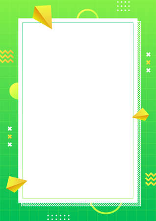 Green gradient Memphis style background in A4 Scale. Abstract creative wallpaper. Template for prints, posters, or banner with copy space for text. Colorful modern vector graphic design illustration.のイラスト素材