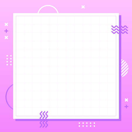 Pastel purple Memphis geometry style in square Scale. Creative abstract colorful background. Simple template for advertising with copy space for text. Trendy modern cute graphic design illustration.のイラスト素材