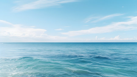 Landscape view of the indigo sea and sky with clouds in the daytime. Calm blue ocean surface. Nature concept background. Realistic style image by Ai generated.の素材