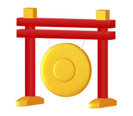 Traditional Chinese gong. 3d icon element illustration. Chinese New Year decoration festival concept. Cute cartoon style. Culture in China.の写真素材