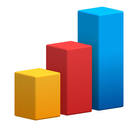 Graph bar chart. 3d element icon illustration. Growing business profit, marketing goal, data analysis report, stock investment, finance statistics, or accouting concept. Minimal cartoon style.の写真素材