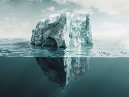 Massive Iceberg with Natural Arch in Ocean, Reflection, Blue Tonesの素材